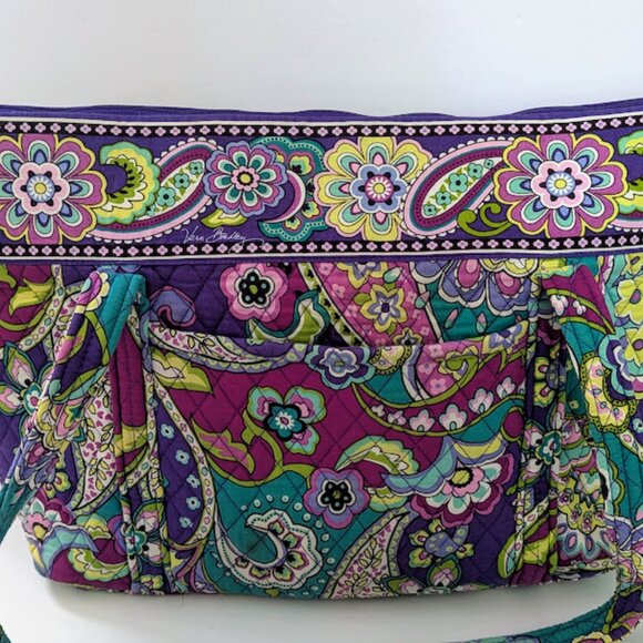 Vera Bradley Heather Get Carried Away Large Tote Bag Purple Paisley Retired - Picture 1 of 10